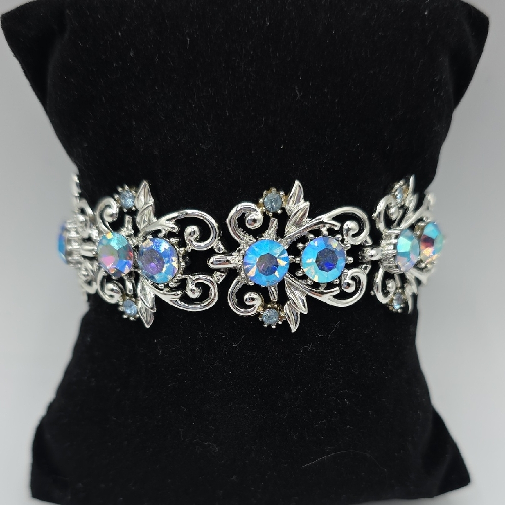 Coro Silver Bracelet with Iridescent Blue Stones